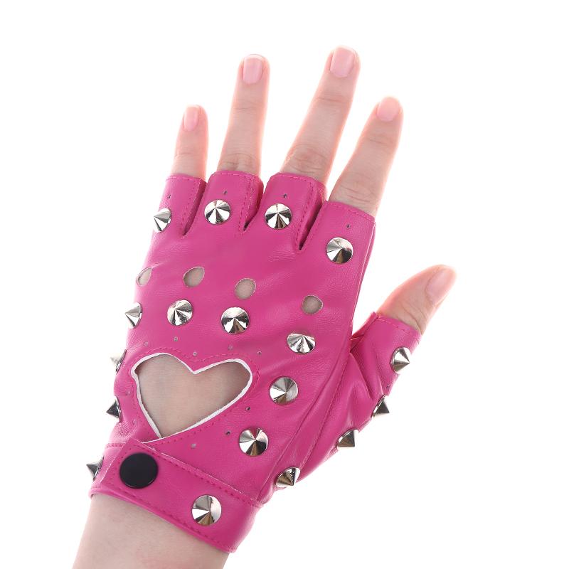 Stage Performance Leather Women Man Half-Finger Rivet Gloves Nightclub Dance Fashion Punk Hip-Hop Half Finger Mittens