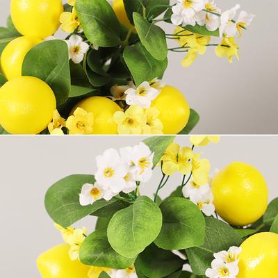 High Quality Lemon Fruit Branch With Green Leaves Artificial Flowers House Table Decor Flores Home Decoration Plant Photo Props