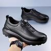 Leather shoes men's hollow lightweight breathable travel hiking shoes rotating buckle casual fashion casual leather shoes men