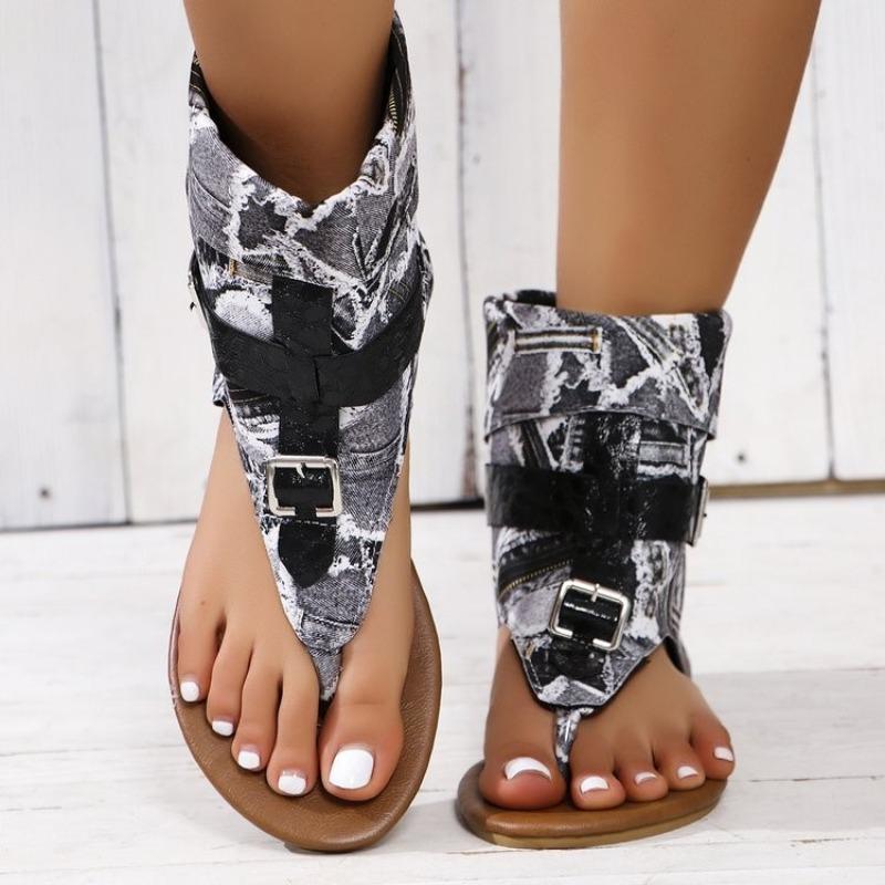 Fashion 2025 New Ladies Clip Toe Flat Roman Comfortable Sandals Belt Large Size High Top Cool Sandals Wedge Slip On Sandals for Women