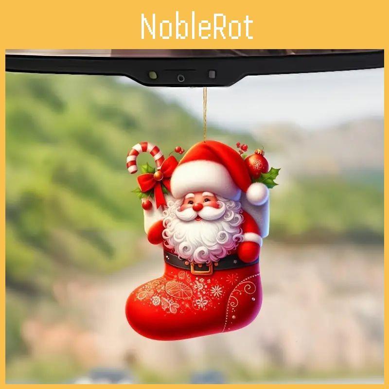 Christmas Car Santa Acrylic Pendants Cartoon Design Auto Festive Decoration