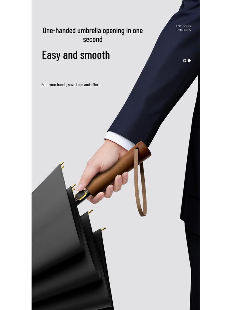 ZUODU Elegant Solid Wood Long Handle Umbrella, Large, Reinforced, Windproof, for 2-3 Persons
