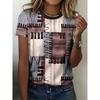 Fashion Versatile Striped Printed Top Casual Loose Short Sleeves Comfortable Breathable T-Shirts Women’s