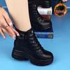 Women's Genuine Leather Non-Slip Height-Increasing Fleece-Lined Winter Snow Boots