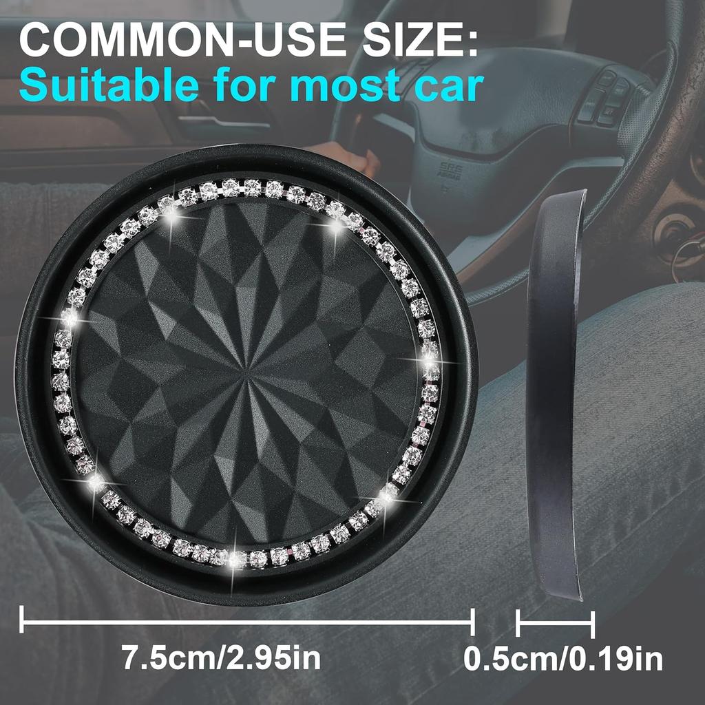 Amooca Car Cup Coaster 4 Pack Universal Non-Slip Cup Holders Ert Coasters Bling Crystal Rhinestone Car Interior Accessories Black Flower