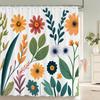 Rideau de douche Fleurs Magnifiques, Feuilles Aquarelle Sur La Plante Supérieure Avec Décor Floral de Salle de Bain, Ensemble de Rideau de Douche Avec Crochets