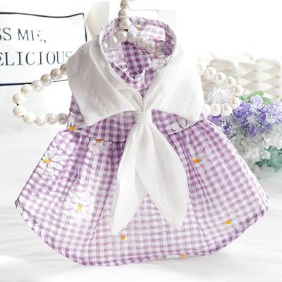 Jupe à carreaux pour chien, motif marguerite, printemps et été, fine, princesse, col de lapin, imprimé, petit chien, peluche, vêtements pour animaux de compagnie