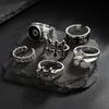 SHIXIN Lot de 6 bagues gothiques ouvertes en forme de croix et d'étoile pour homme, style punk géométrique, larges et ajustables, accessoires de bijoux pour Halloween