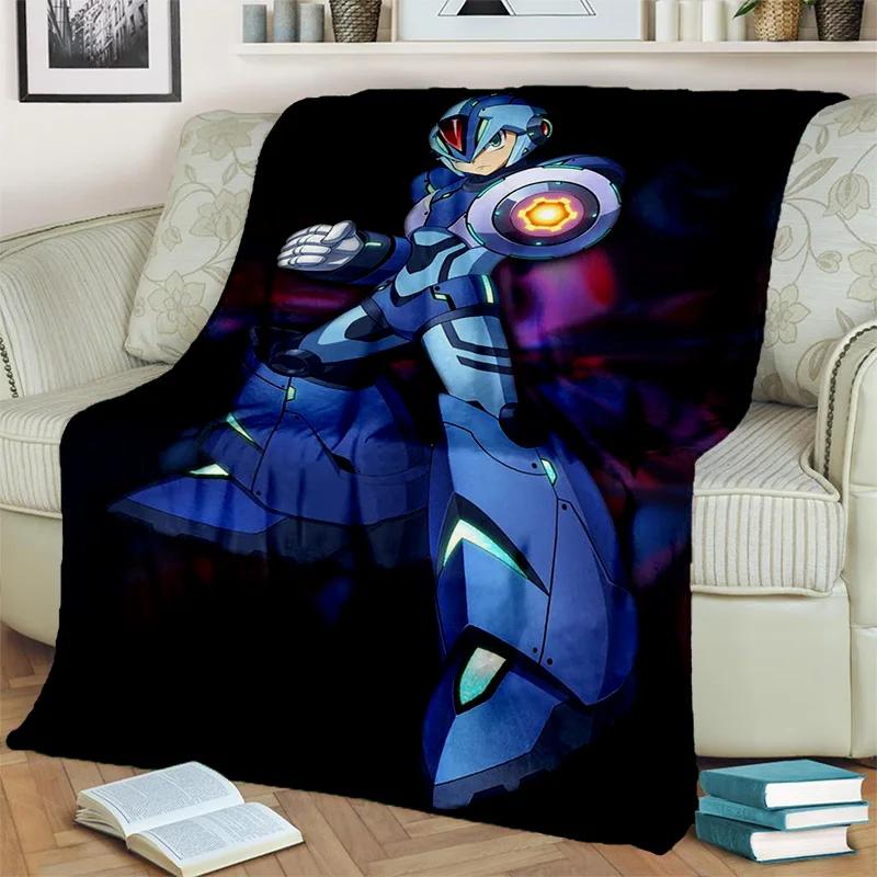 Koc Kreskówkowy Retro Gry Megaman Rockman, Miękki Koc do Rzucania do Domu Sypialni Łóżka Sofy Pikniku Podróży Biura Koc Okrywowy dla Dzieci