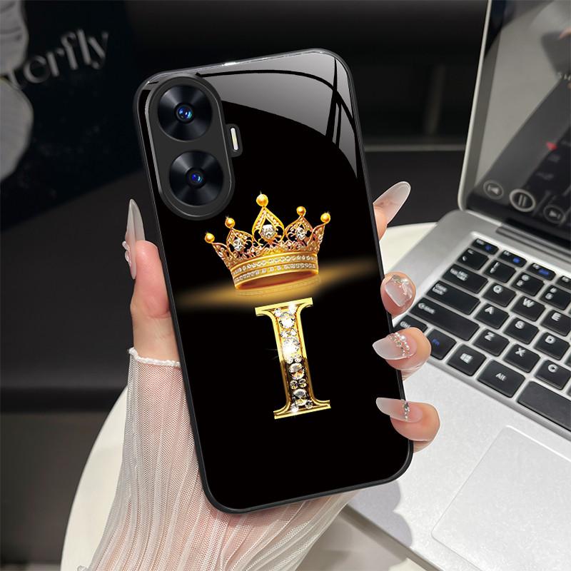 For Realme C55 4G Case Fashion Letters Hard Tempered Glass Back Covers For Realme Narzo N55 NarzoN55 C55 RMX3710 Phone Shell