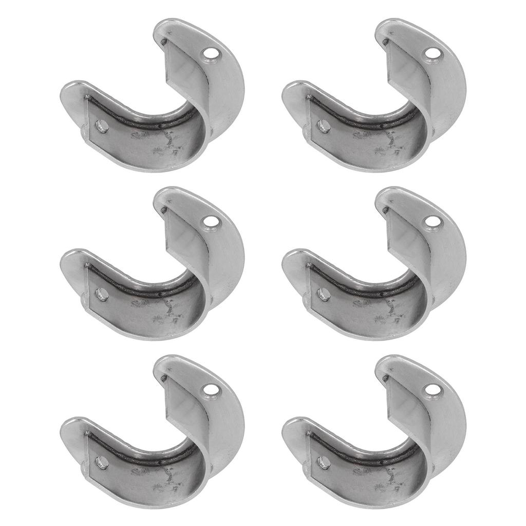 6 Sets 32mm Wardrobe Brackets Stainless Steel Heavy Duty U Shaped Closet Rod End Support with