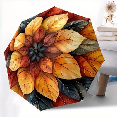 1pc Autumn Leaves Automatic Open/close Folding Compact Umbrella, 8 Rib Sturdy Canopy, Lightweight Portable, Commuting Use, Gift,,120