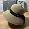 Beach Straw Hat Women's Summer Travel Sunscreen Fashion Hat Sun Hat Small Fresh Bow Streamer Big Eaves Bucket Hat