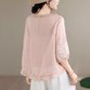 [Cotton] Retro literary and artistic new Chinese casual thin shirt women's foreign style design lace collar shirt