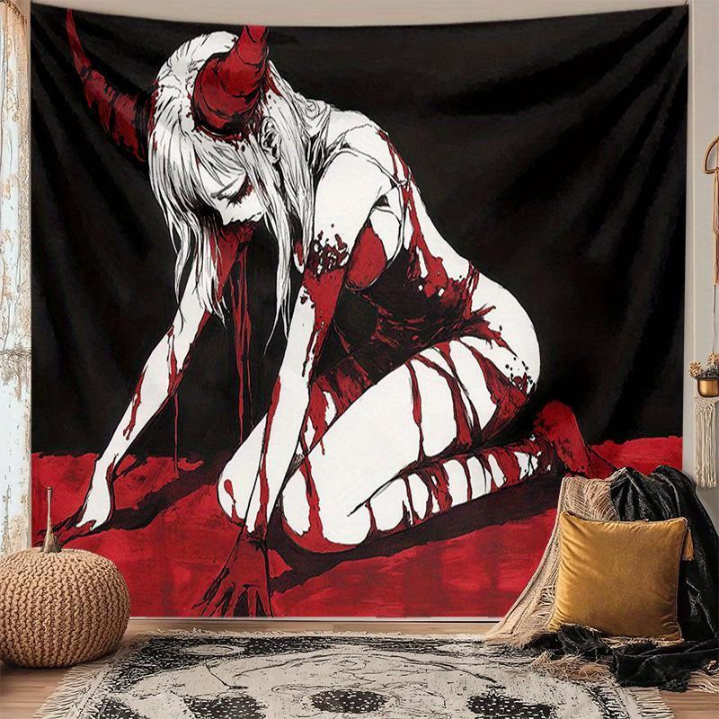 Dark Gothic Tapestry With A Sinister Figure For A Hauntingly Dramatic Wall Accent