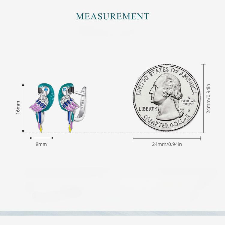 925 Sterling Silver Earrings Zircon Colorful Parrot Earrings Elegant Temperament Women's Jewelry