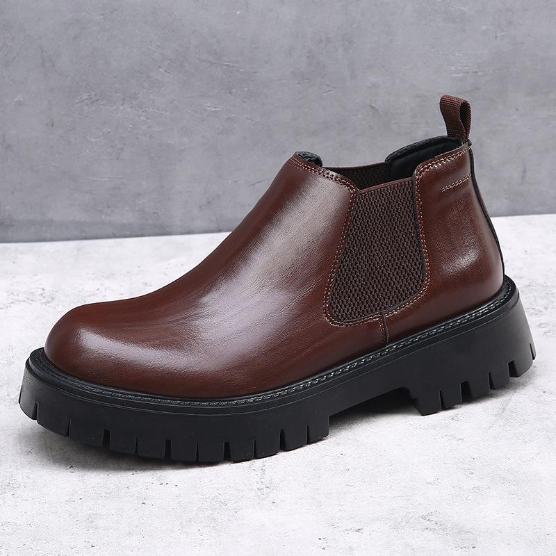 Martin Boots Men's Winter British Style Platform Chelsea Men's Boots Velvet High-top Leather Boots Trendy Versatile Short Boots