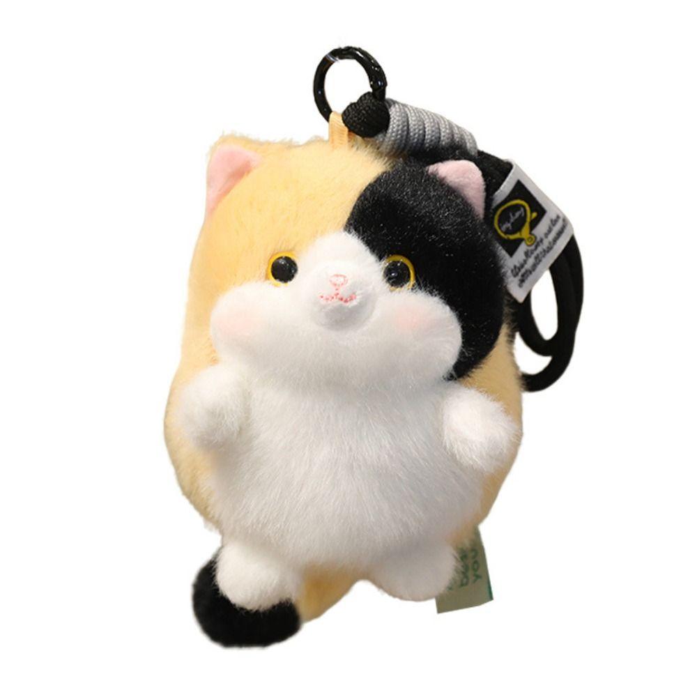 Soft Material Cat Plush Pendant Round Shape Plush Cat Keychain Cat Plush Keychain  Backpack Decor