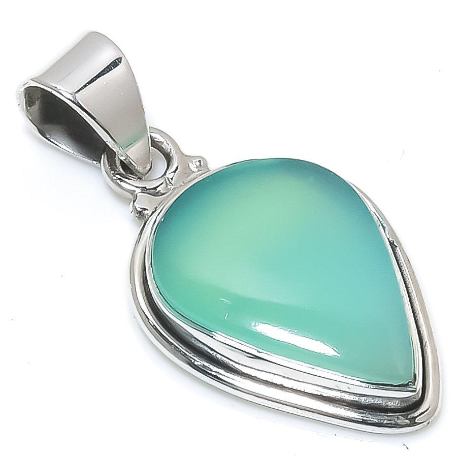 Natural Chrysoprase Gemstone 925 Solid Sterling Silver Gift Pendant 1.75" q3I36