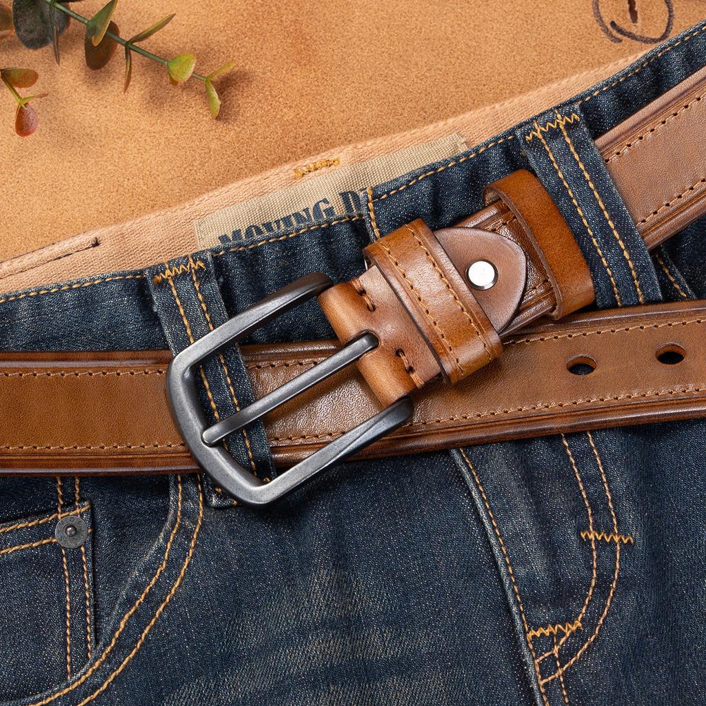 Retro Belt Men'S First Layer Cowhide Genuine Leather Versatile Tree Paste Leather Pin Buckle Belt Young And Middle-Aged Belt