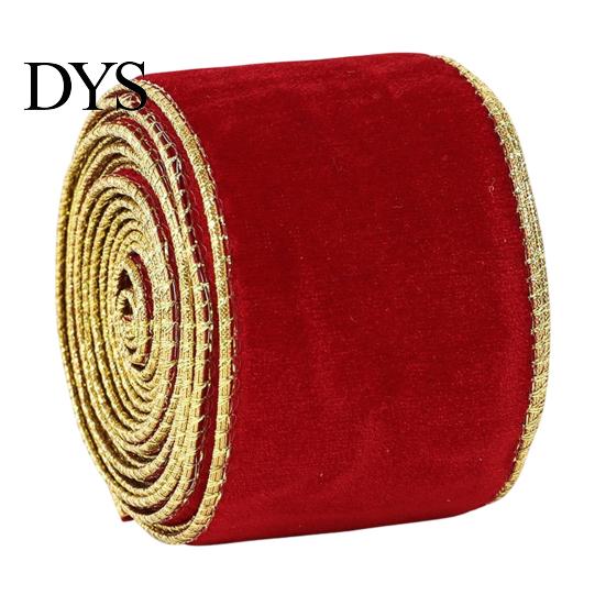 Wide Ribbon for Wreaths Velvet Christmas Ribbon, 2.5 x 78 Inch Wired with Gold Edges Red Green Gift Wrapping, Bow Making, DIY Crafts, Garland, Wreath,
