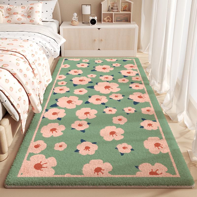 

Ins Creamy Style Carpet Cute Flower Bedroom Bedside Floor Mat Runner Rug Soft Fluffy Plush Long Foot Mats Modern Home Decoration 40x120cm