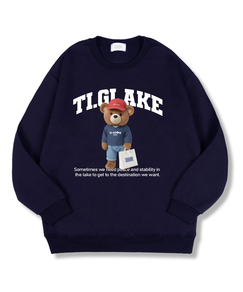 TI.GLAKE Shopping Bear Oversized Double-Sided Sweatshirt Navy