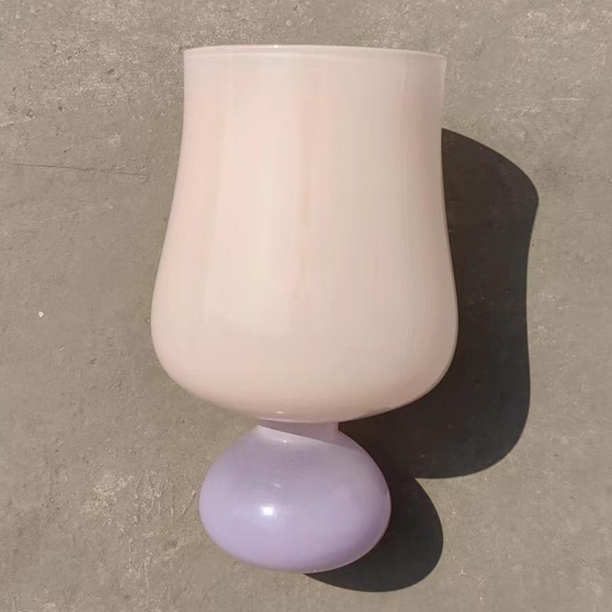 Bunte Glas-Tulpen-Blumen-Glastasse, Retro-Wasserbecher mit hohen Füßen, hohe Borosilikatglas-Tasse, süßes Mädchenherz, Wein- und Milchglas