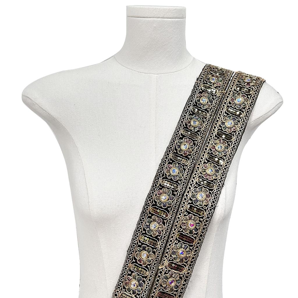 4.5Cm National Style Retro Embroidery Webbing Ancient Clothing Hanfu Western Regions Ethnic Style Barcode Gold Silk Rope Clothing Lace