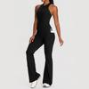 European and American Sleeveless Yoga Bodysuit with Strap Pocket, Sexy Open Back, Hip Lifting Flared Jumpsuit