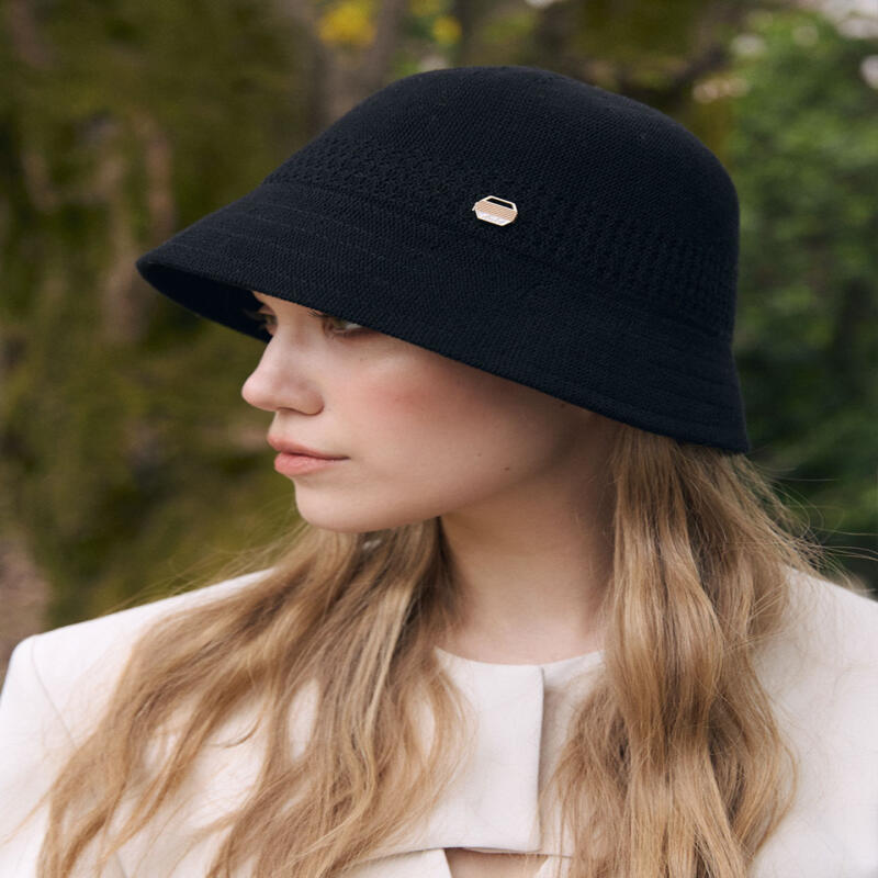 Женская черная вязаная панама с узором в клетку H024 black