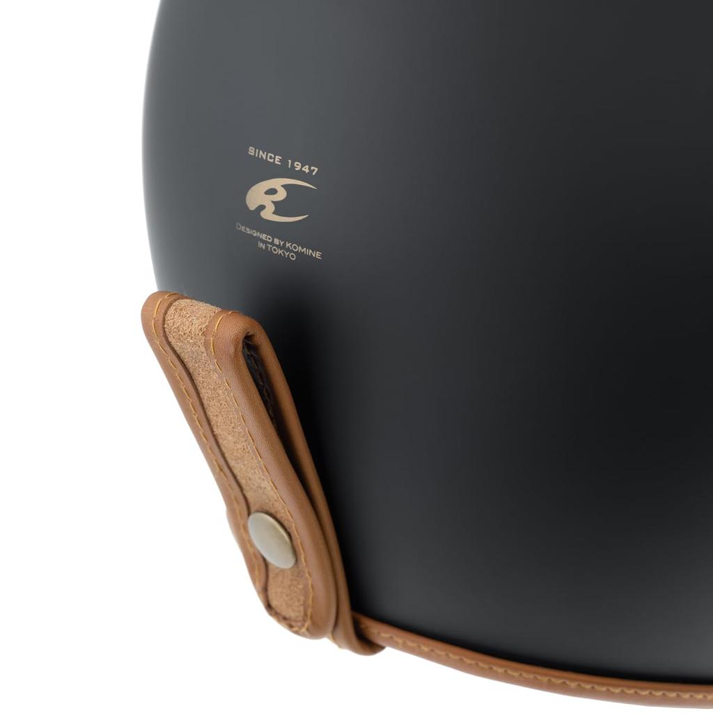 Komine Heritage Leather Jet Helmet for Matte Size L HK-195 Motorcycles, Black,