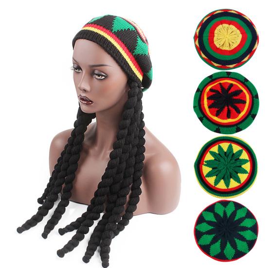 Kvinner Halloween lue Fargerik Strikket Elastisk Anti-skli Vindtett Tykk Witch Cosplay Fake Black Braids Party Carnival Beret