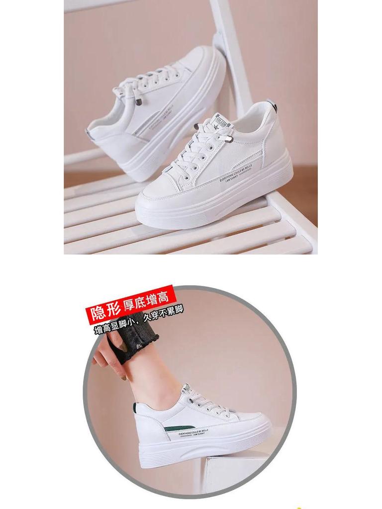 Women's Invisible Lift White Slip-On Shoes - Thick-Soled, Versatile for Spring and Autumn