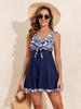 European and American Style Printed Two-Piece Skirted Tankini with Boyshorts Women's Swimwear