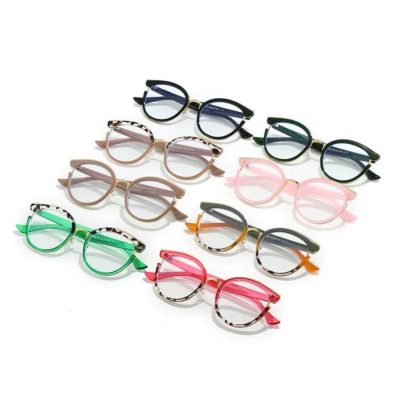 Retro Round Women Spring Hinge Glasses Frame Fashion Clear Anti Blue Light Eyewear Men Cat Eye Optical Leopard Frame