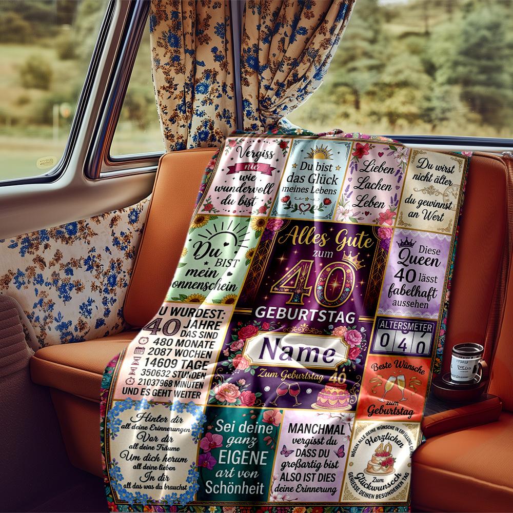 Happy 40Th Birthday Quotes Blanket Personalized Name Soft Comfortable Stylish Blanket Car Blanket Perfect For Travel Camping Outdoor Home Suitable For