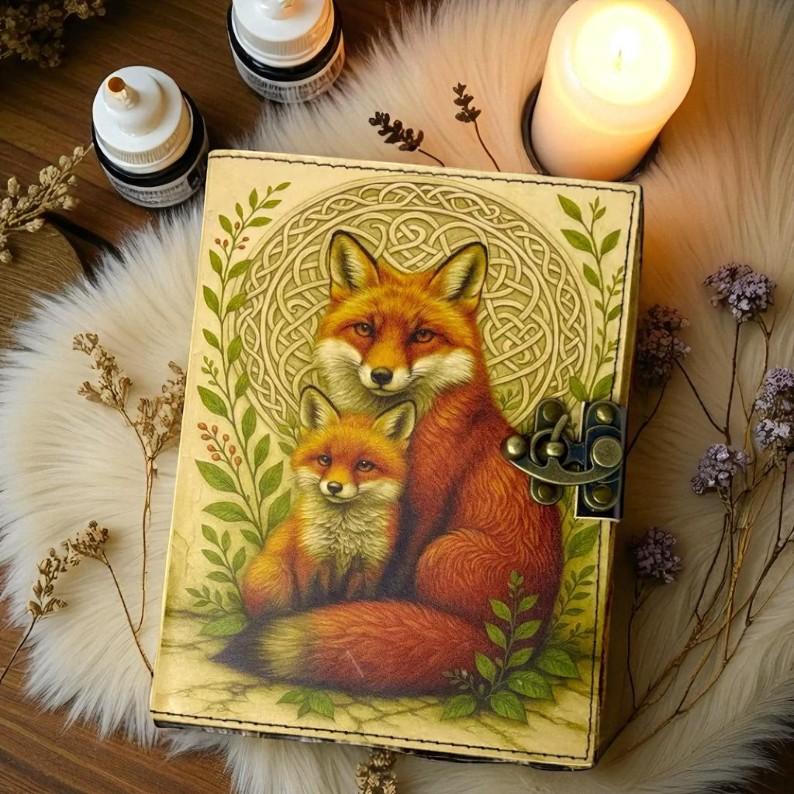 Handmade Mother Fox Leather Journal – Vintage Deckle Edge Notebook, 200 Pages, 5x7 Inch Handmade Diary, Nature & Animal Art Journal