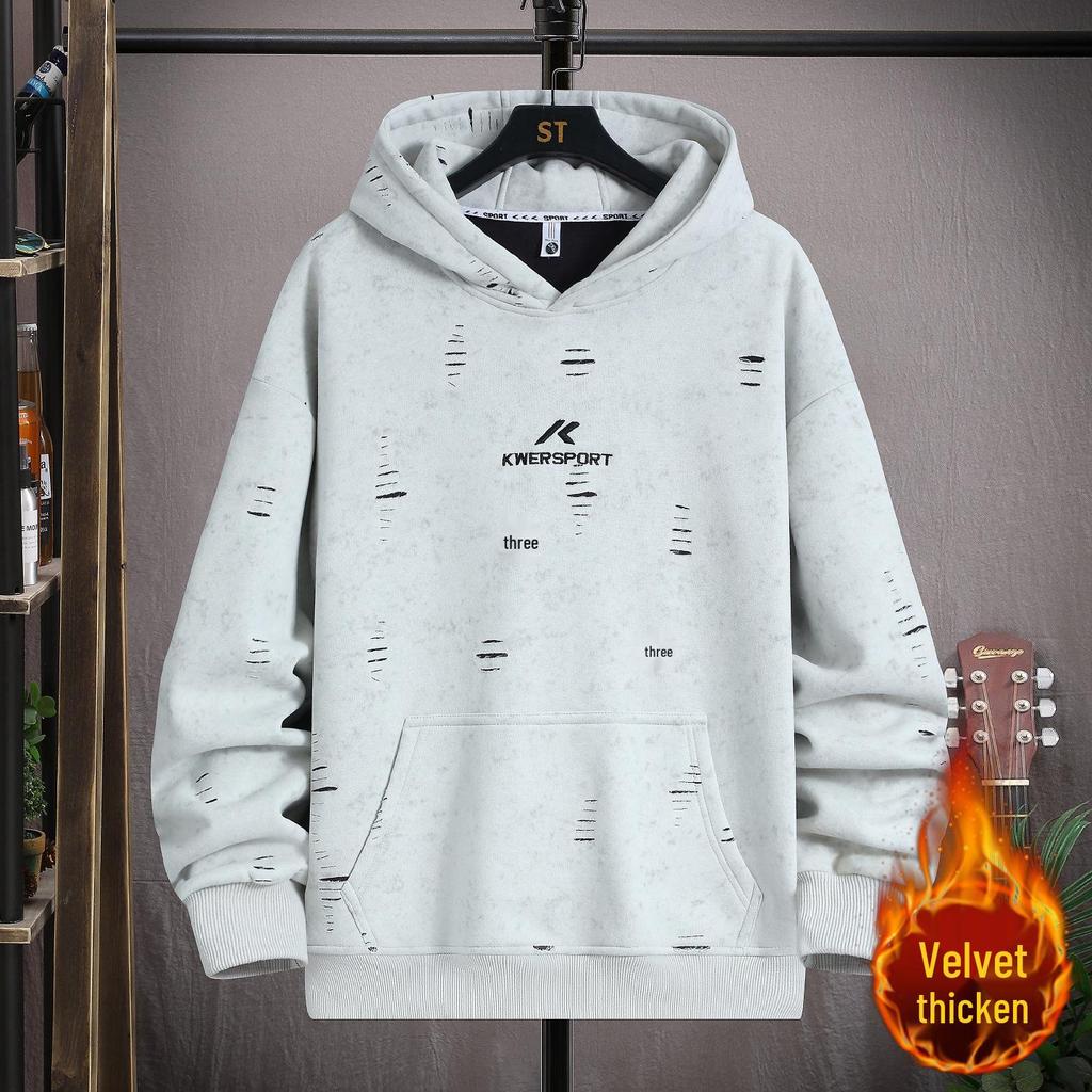 Gradient Color Block Hooded Sweatshirt for Boys, Junior High & High School Students - Plus Velvet, Thickened, Autumn/Winter Outerwear for Teens