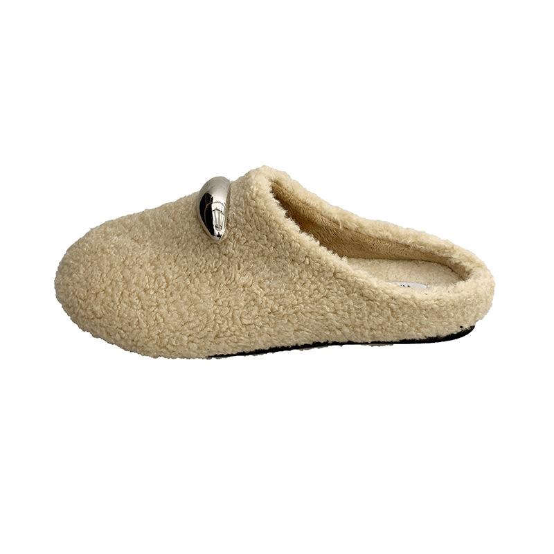 Internet celebrity cotton slippers women wear 2025 winter small fragrant wind gentle fairy velvet one pedal cotton shoes woman