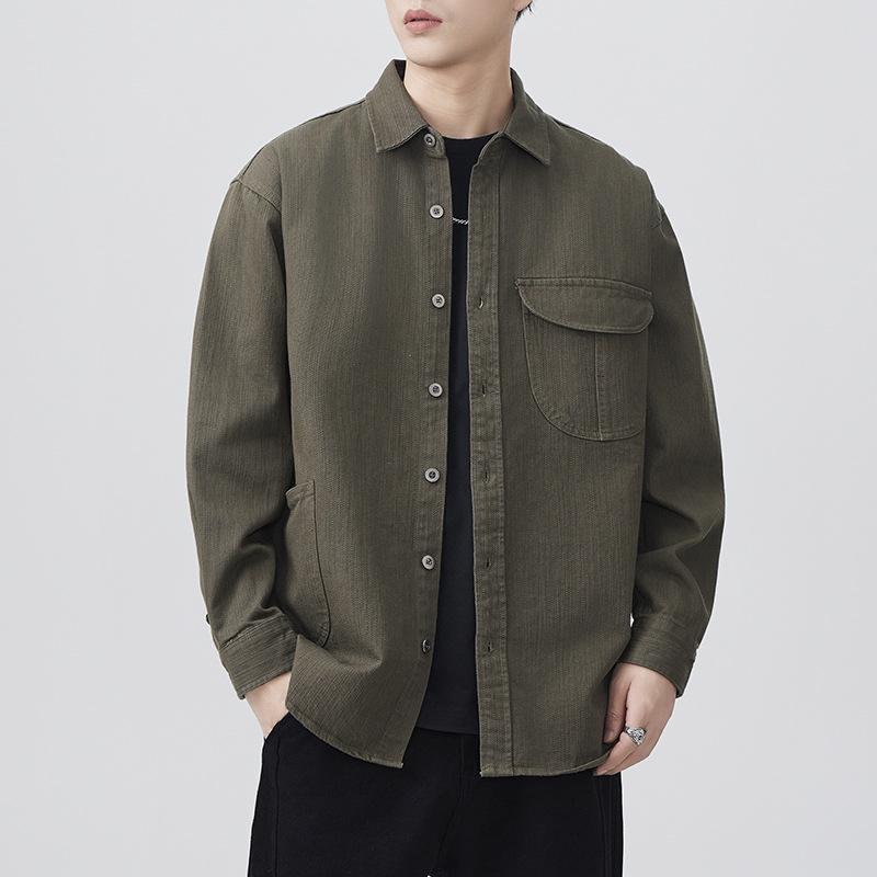 

Новая весенняя японская ретро мужская свободная повседневная рубашка из чистого хлопка в американском рабочем стиле с длинным рукавом 4XL зелёный