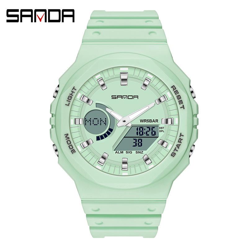 Sandafeng Student Simple Dual Display Synchronous Movement Electronic Watch Waterproof Multi-Function