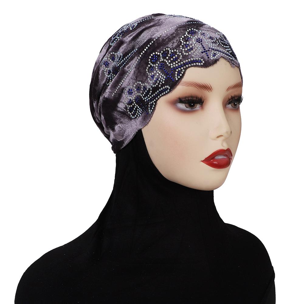 Diamonds Undercap Stretchy Hijab Plain Soft Bonnet Muslim Women Elastic Flannel Inner Hijab Turban Islam Underscarf