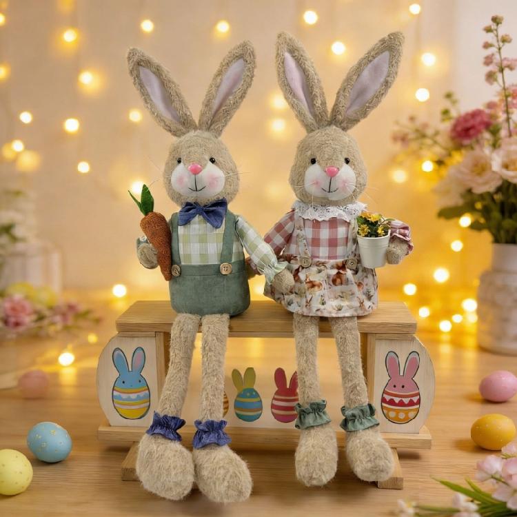 Sturdy Long Leg Sitting Easter Rabbit Plush Desktop Decoration Creative Party Display Ornament for Safe Use