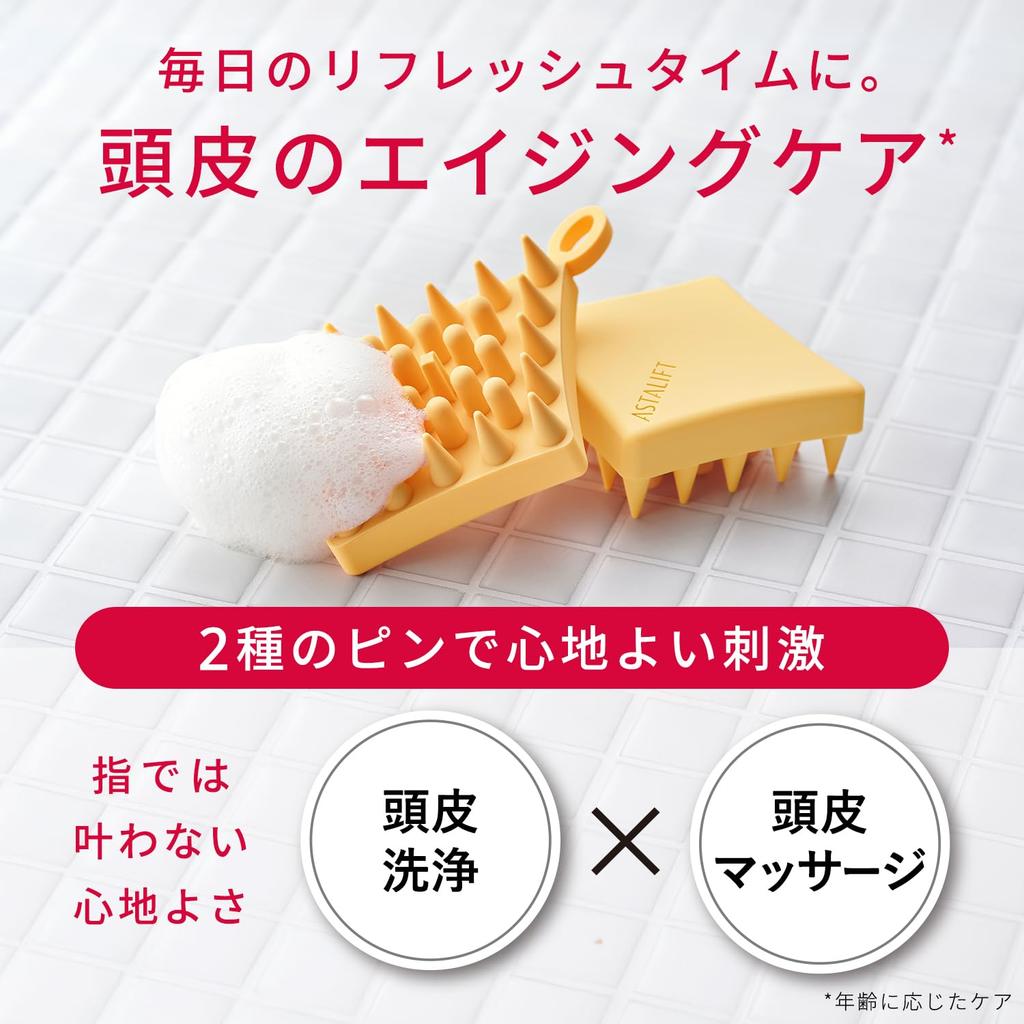 Astalift Scalp Focus Brush Scalp Massage Shampoo Brush and two types of pins for a comfortable Scalp Brush Hair Care (with S-hook stimulation)