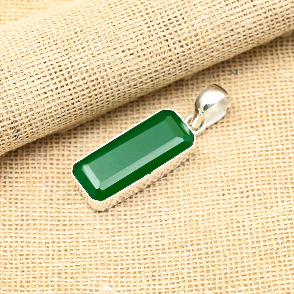 Green Onyx Gemstone Handmade 925 Solid Sterling Silver Jewelry Pendant For Her