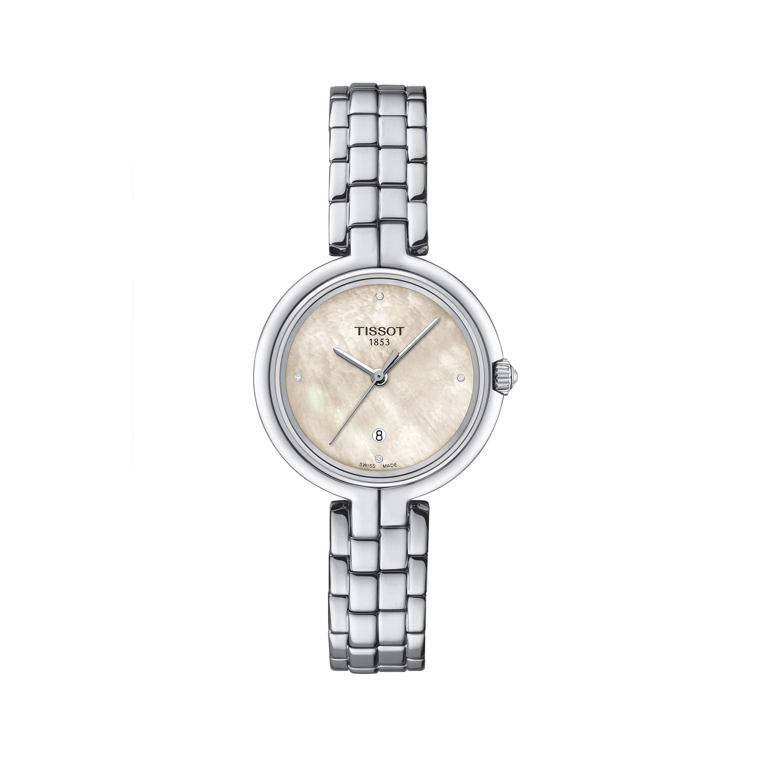 

Жіночий годинник Tissot Flamingo з браслетом та білим перламутровим циферблатом (Офіційно імпортовано) T0942101111602