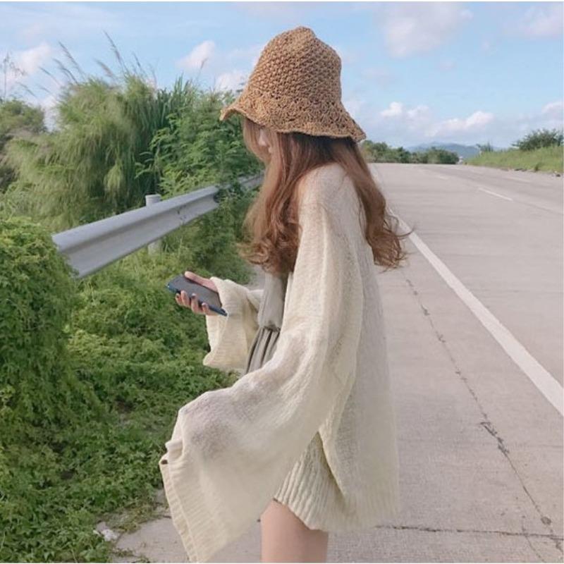 Women's Knitted Shirt Summer Cardigan Sunscreen Clothes Retro Chic Lazy Loose Thin Style