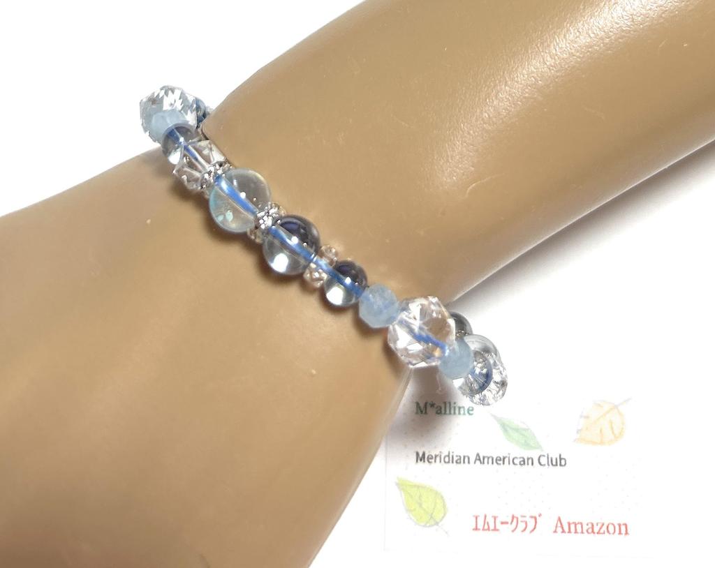 [Malline] Premium Natural Stone Power Stone Bracelet - Blue Topaz, Cosmo Aura, Aquamarine - Inner Circumference: Approx. 16.5-17cm - Women's M-L,