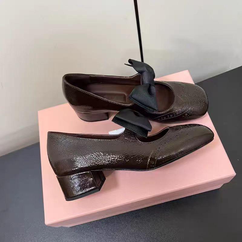New square head thick heel color matching bow Mary Jane shoes women's trend fashion versatile temperament single shoes